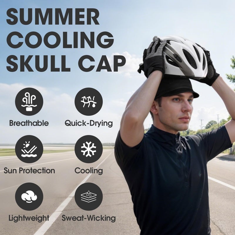 SUNMECI 2 Pcs Cooling Skull Cap for Men,Cycling Cap Helmet Liner with Sun Visor for Running Bike Hard Hat Liner - Image 5